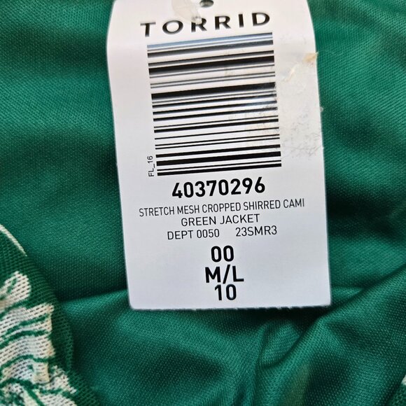630-14 NWT Torrid Green Floral Mesh Cropped Shirred Cami Top Size 00 (10/12) NEW - Picture 10 of 15